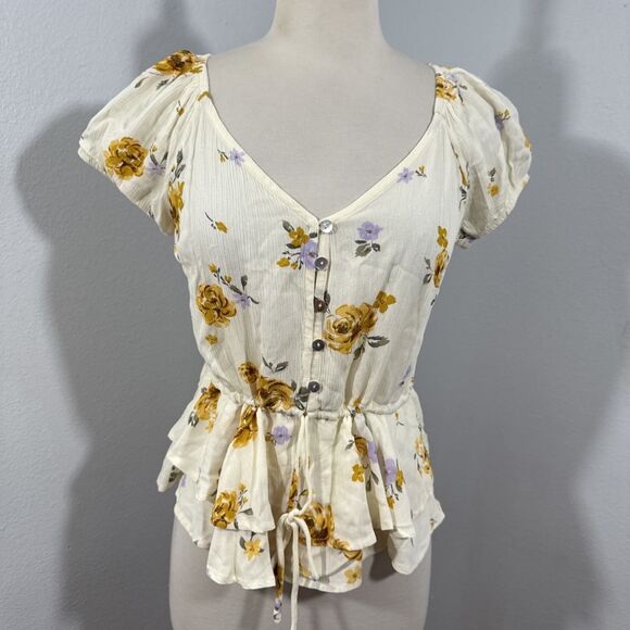 Rue 21 Blouse Womens Small Floral Ruffle Peplum Top Y2K - Picture 11 of 11